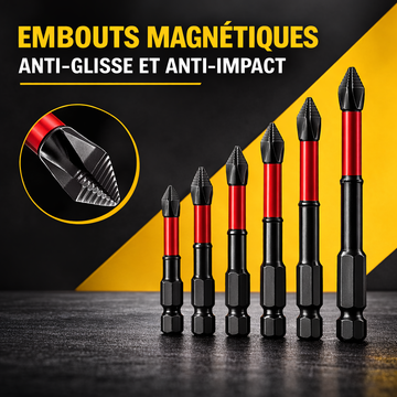 Embouts Anti-Glisse Pro 62HRC HexafixPro - jeu de 6 embouts antidérapants pour tournevis magnétique
